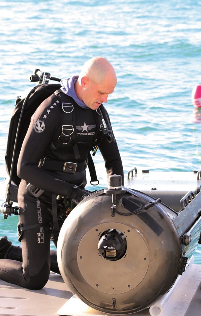 Kinnaman with a diver propulsion device run by the OpenSea platform. Some of these devices have automated modes, enabling them to be summoned from the seabed