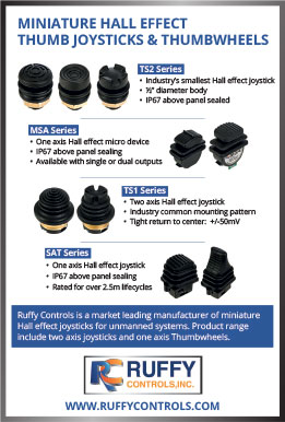 Ruffy Controls Miniature Hall Effect Thum Joysticks & Thumbwheels