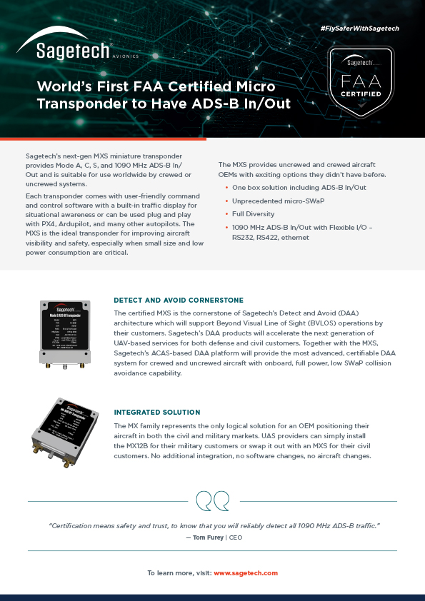 Sagetech- worlds first faa certified micro trasnsponder to have ads-b inout