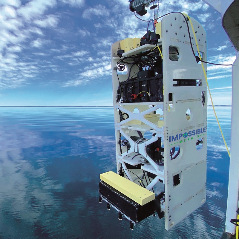 The Eureka 1 AUV is Impossible Metals’ first prototype for harvesting mineral nodules on the seafloor; Eureka 2 is now in development (Courtesy of Impossible Metals)