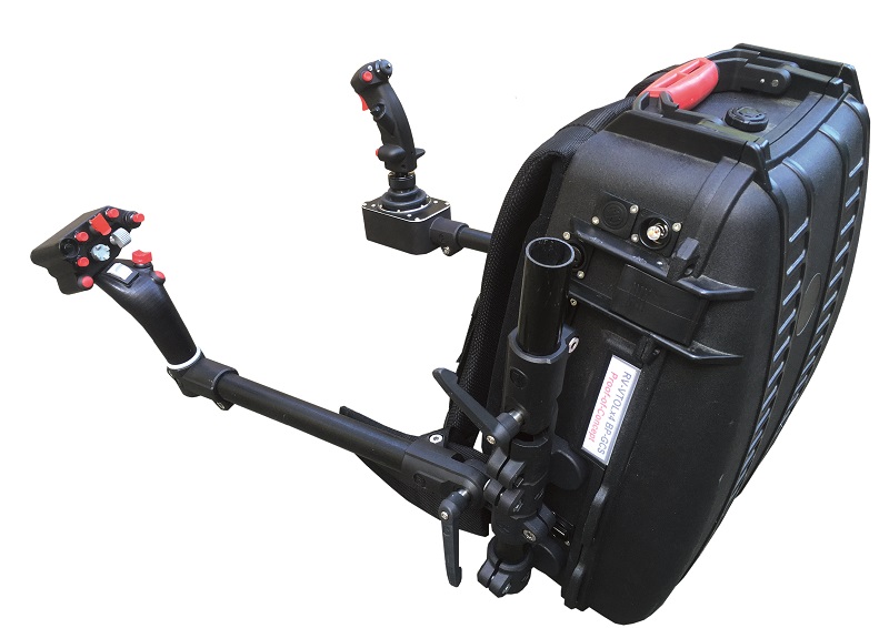 The backpack GCS for local UAV control is a conceptual descendent of the RealityVision system, and can be used with a VR headset or conventional screen(Courtesy of LikeAbird)