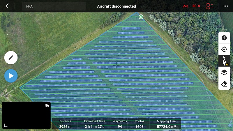 For more complex jobs, such as surveying large solar farms, DJI Pilot 2 software provides a powerful flight planning capability