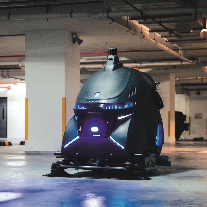 The LionsBot R12 Rex CS uses 3D SLAM for GNSS-free indoor navigation as well as obstacle avoidance as it sweeps and scrubs floors (Courtesy of LionsBot)