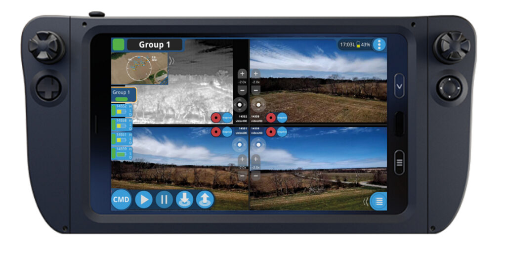 Autonodyne doing a four-ship multi-video view shown on a UXV Technologies Navigator GCS