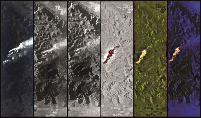 Multi-spectral cameras combining IR and other spectra can enable multi-faceted surveys of critical geospatial events such as wildfires (Courtesy of Overwatch Imaging)