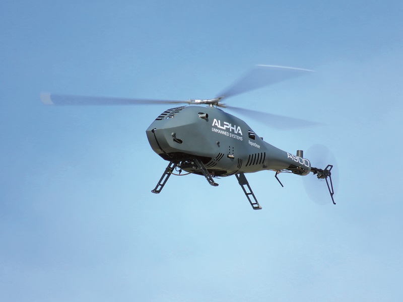 The A900 from Alpha Unmanned Systems has an EFI system that can be reconfigured for running on gasoline or heavy fuels – a major draw for naval users (Courtesy of Alpha Unmanned Systems)