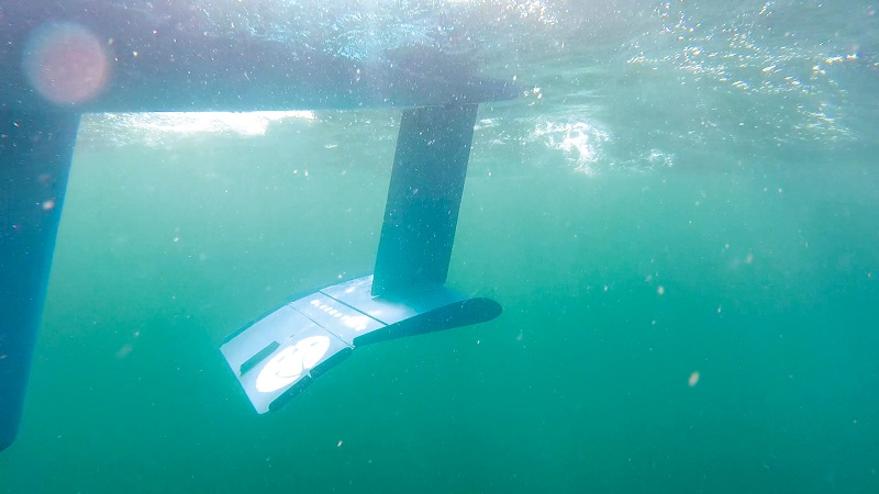 The Bluebottle’s patented flipper and rudder combination is the key to its wave-powered propulsion