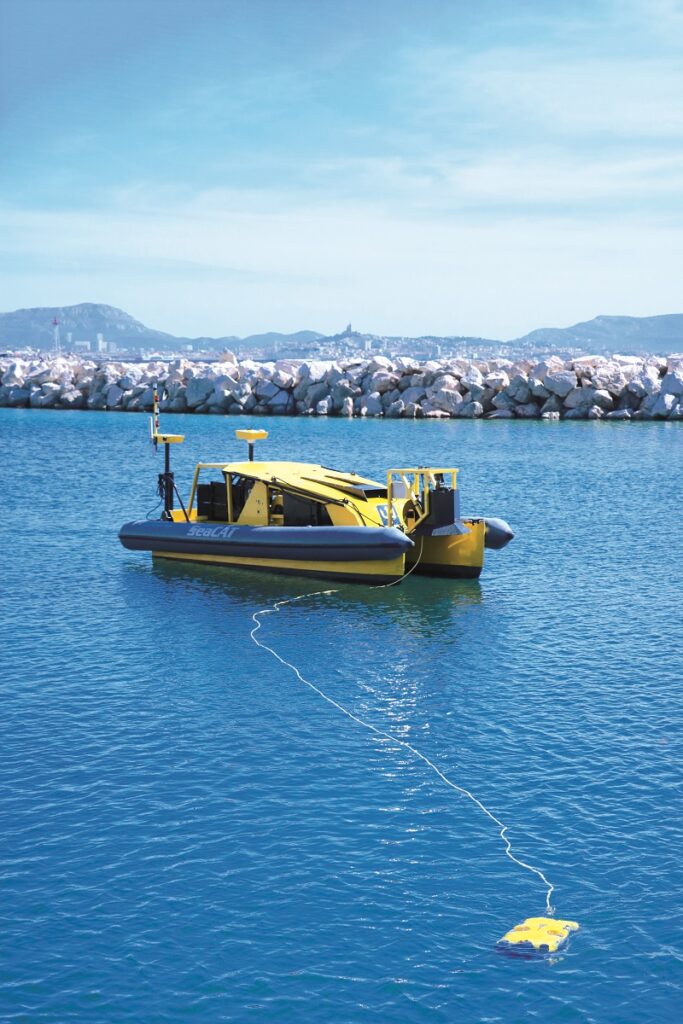 The EU-funded SeaClear project has seen Subsea Tech’s SeaCAT deployed as mothership to a team of ROVs and UAVs for collecting sunken litter near shorelines (Images courtesy of Subsea Tech)