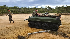 In Australia, the US marines trialled both switching the Mission Masters from mule to medevac in the field and summoning the UGVs from a base out to a casualty’s location