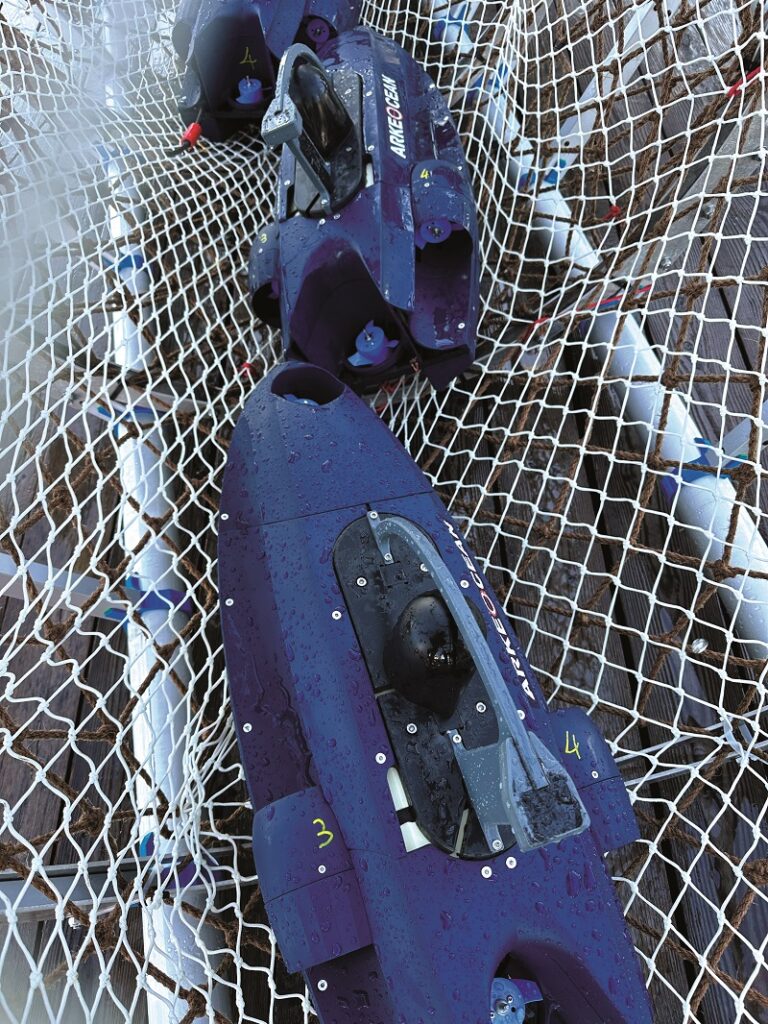 At the close of the mission, a vast net with a beacon signals the AUVs to home in and swim inside it, enabling them all to be recovered at once