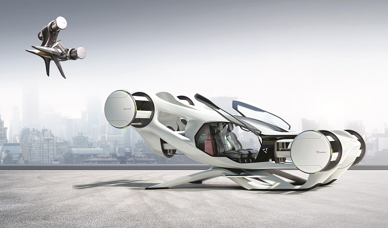 CruiseUp (foreground) and CCY-01 are, respectively, an eVTOL air taxi and a cargo UAV with six CycloRotors, instead of four, enabling more manoeuvres such as sideways flight without roll (Image courtesy of CycloTech)