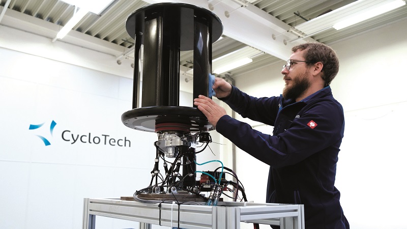 CycloRotors are built from carbon fibre-reinforced polymer and supported at both ends. The blades themselves, along with the pitch-change mechanism, are the most highly loaded components (Image courtesy of CycloTech)