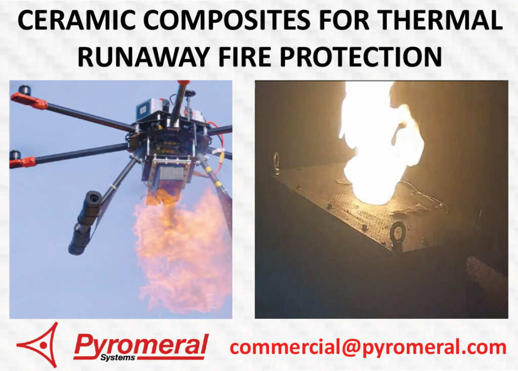 Pyromeral System ceramic composites for thermal runaway fire protection