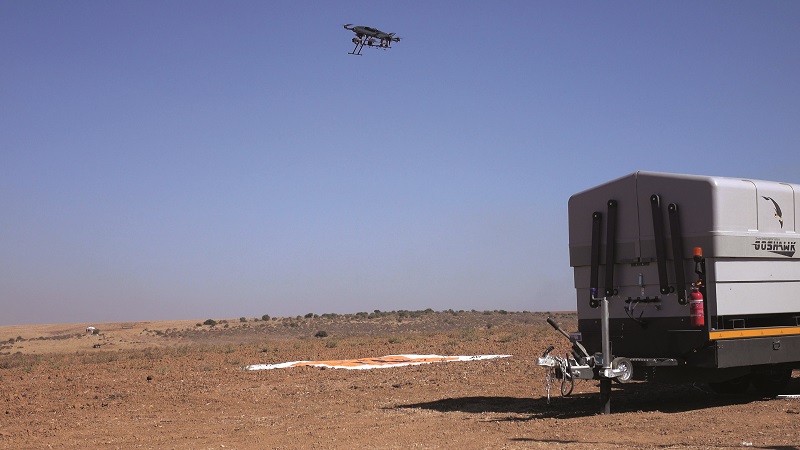 The UAV and Smart Nest communicate wirelessly to enable timely opening and closing of its doors, such that the Goshawk can land and begin recharging in good order