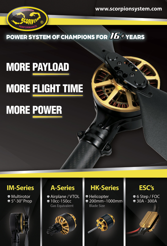 Scorpions power system of champions for 16+ years more payload more flight time more power