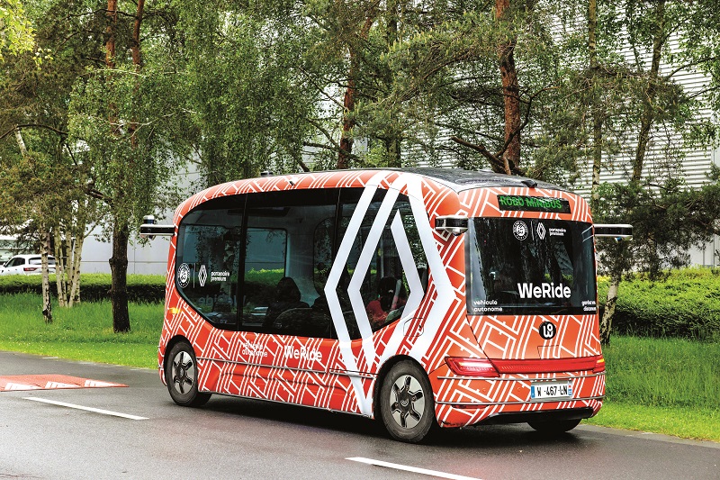 The Robobus (pictured in Paris) is a battery-electric minibus, weighing 4300 kg, which transports up to 10 seated passengers at a time