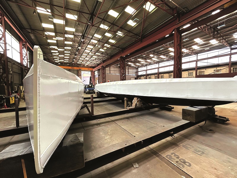 The boat’s energy efficiency is aided by the soft, hydrodynamic curves of the shell plating, enabled via Snijtech’s very large metal-forming and bending machinery
