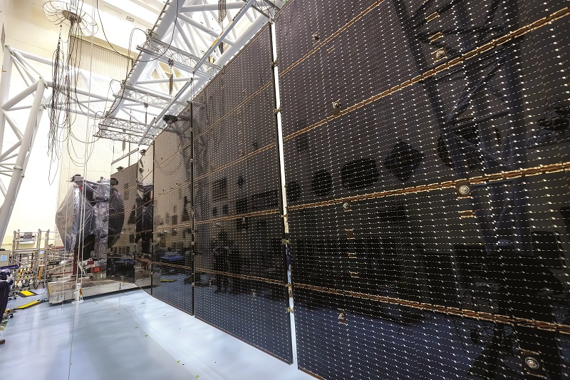 The solar array deployed on the Europa Clipper (Image courtesy of NASA)