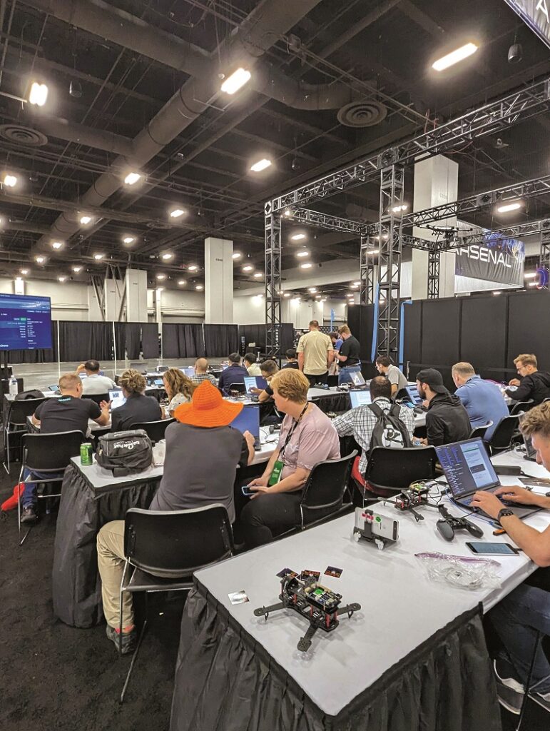 Would-be drone hackers (penetration testers) use the tools in Kali Linux to analyse a small quadcopter’s Beaglebone Blue single-board computer for vulnerabilities (Image courtesy of Dark Wolf Solutions)