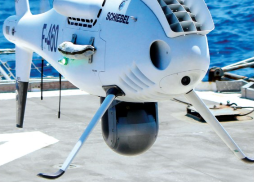 A major target of the Camcopter’s engineering has been the ability to carry large, 25 cm-diameter gimbals for critical maritime operations, such as search and rescue or naval ISR