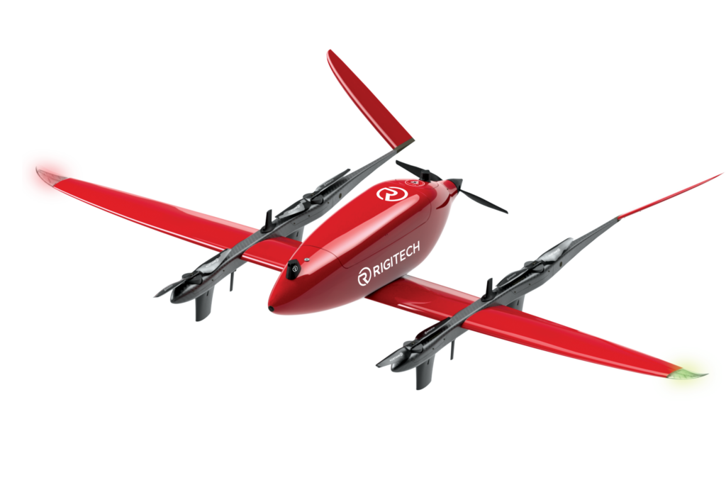 A plethora of antennas are installed across the fuselage for persistent connectivity, including eight underneath the lift motor arms