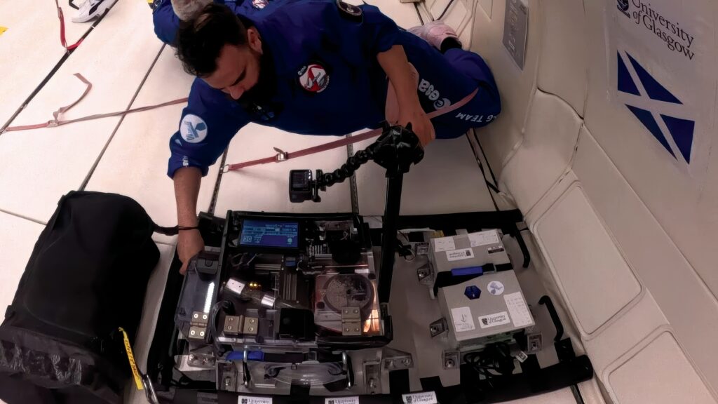 Gilles Bailet with a zero-gravity 3D printer