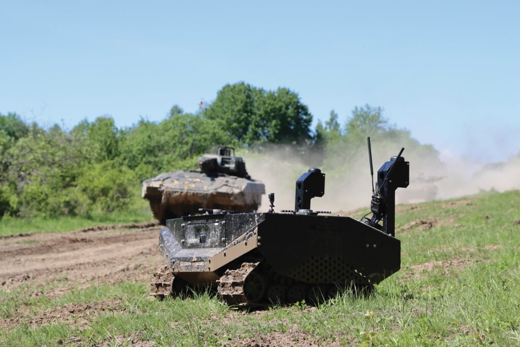 The Gereon RCS UGV (pictured in the foreground) from ARX Robotics can integrate many payloads for vital defence work
