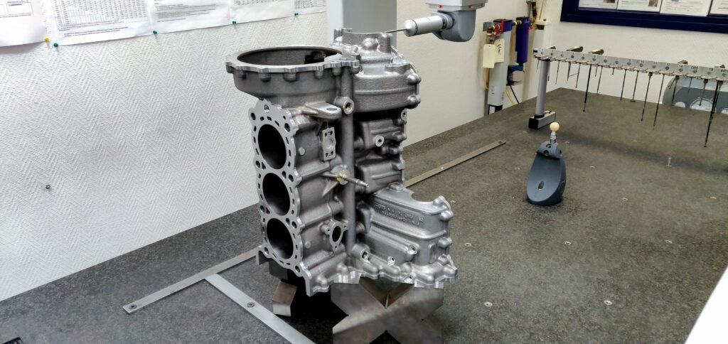 Coordinate measurement is critical for the crankcase because its bearing caps are made from both steel and aluminium, both of which must be cut perfectly to hold the main bearings