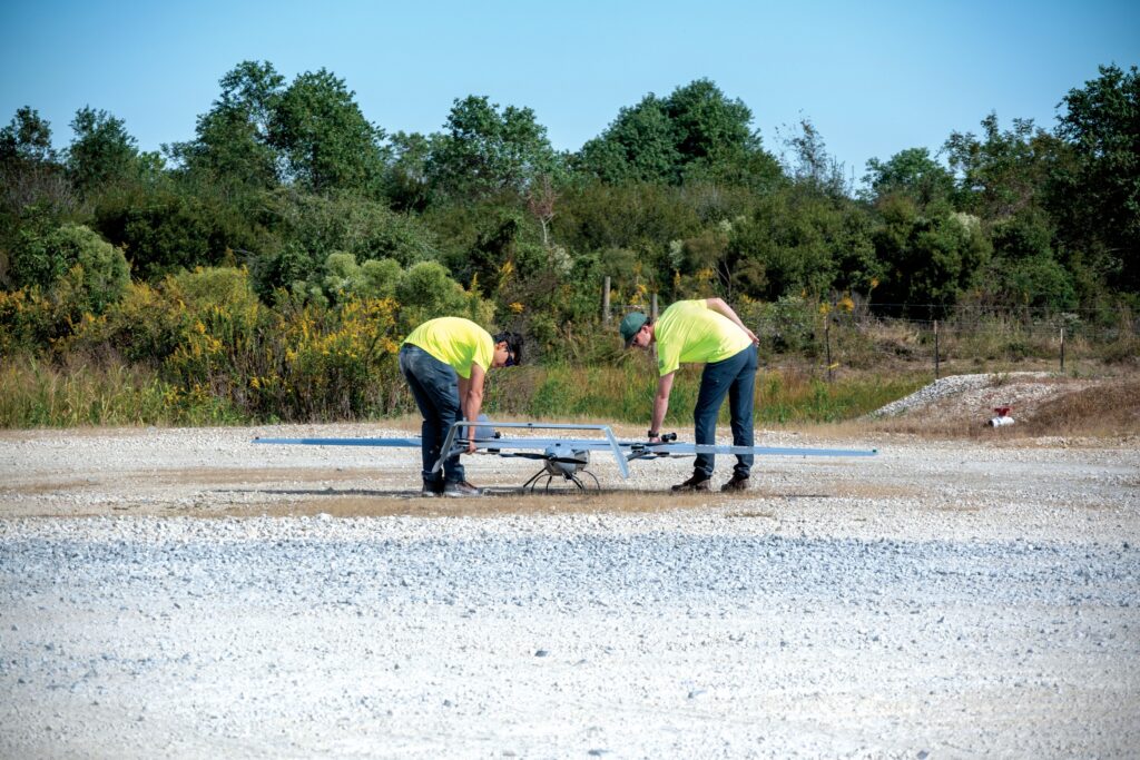 Parking areas were typical take-off and landing zones used by the E455 during the mission—its VTOL capabilities greatly simplified the planning